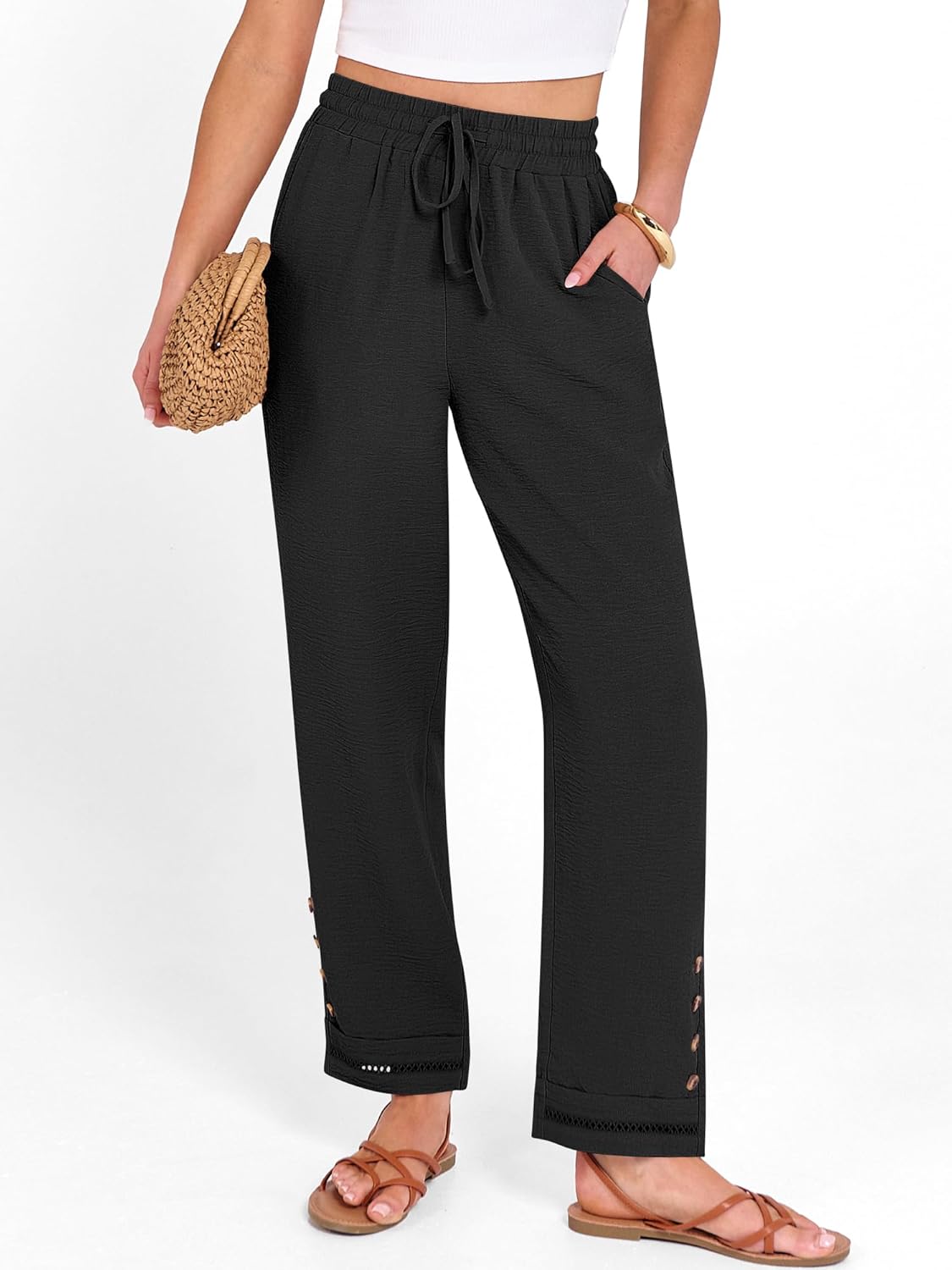 Cianne Pantalon damă Capri – croială fluidă, talie elastică cu șnur, casual de vară chic