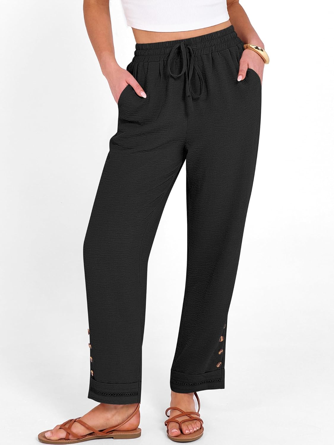 Cianne Pantalon damă Capri – croială fluidă, talie elastică cu șnur, casual de vară chic
