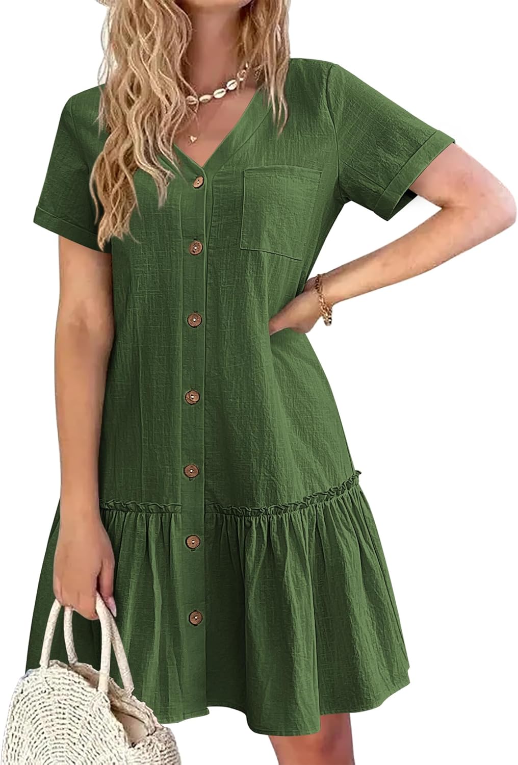 Tianka női köntös – Pamut és len, V-nyakú, bő szabású, gombos, elegáns nyári darab