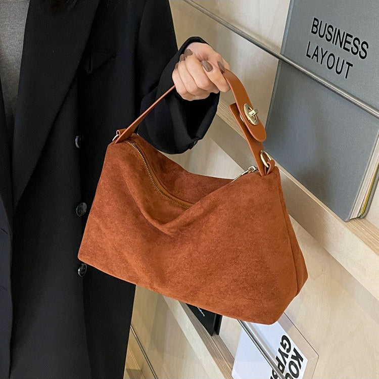 Maëlle Dámská kabelka přes rameno – Elegantní semišová kabelka s popruhem z umělé kůže a velkým oddílem