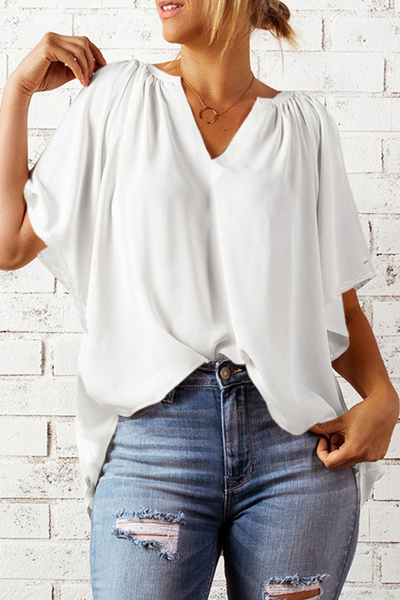 Samara T-Shirt Femme – Lässiges Oberteil mit kurzen Ärmeln aus weichem Strick und weiter Passform