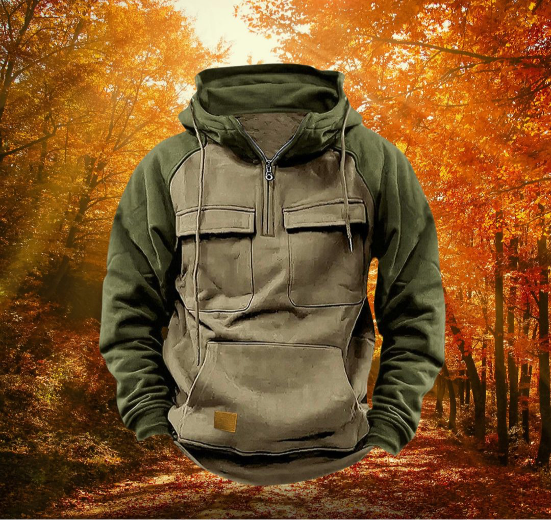 Sweat com Capuz e Meio Zíper Samuel para Homem – Camisola de Mangas Compridas Texturada com Bolsos Frontais