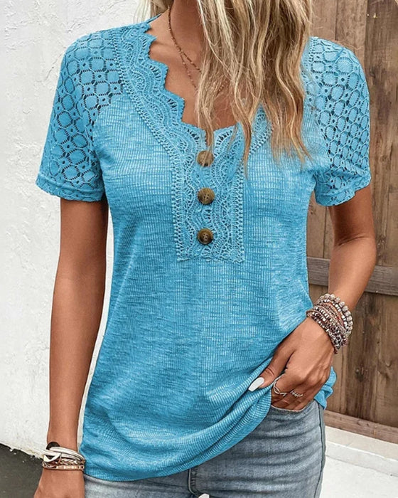 T-shirt Woman Chandy with Lace Details – Lightweight Cotton with Short Sleeves for Spring & Summer