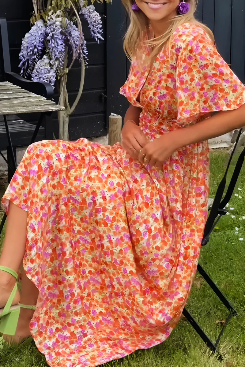 Elisa Robe Fleurie Femme – Rochie fluidă fără mâneci cu talie marcată pentru primăvară & vară