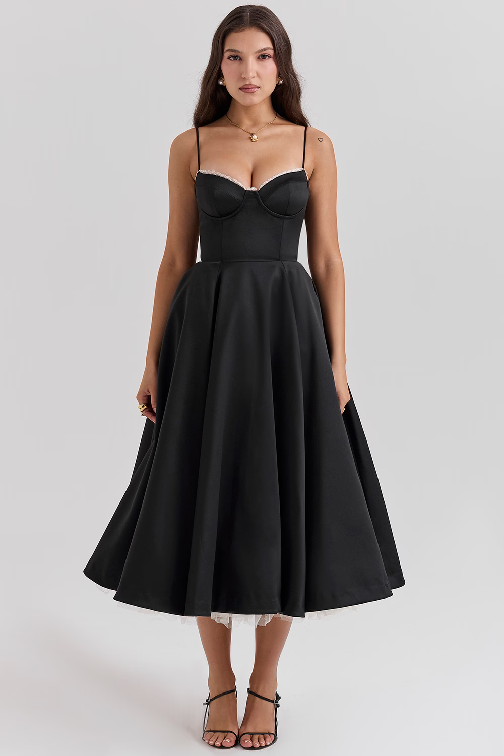 Dawn Robe Midi Femme – Elegante vestido de tul con tirantes ajustables y corte cómodo