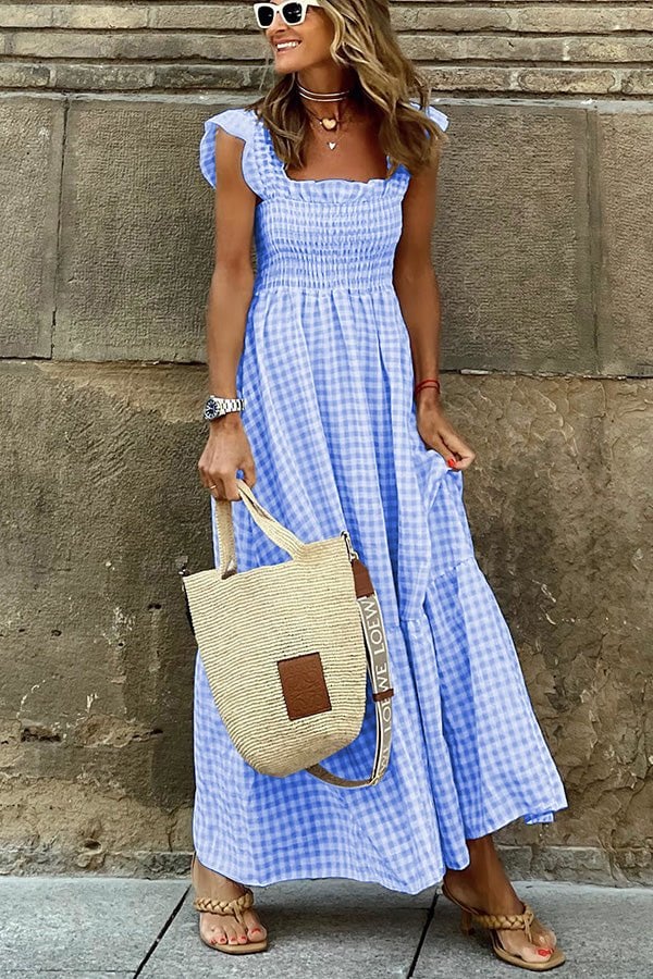 Rosie Long Dress Woman – Elegant Checkered Dress for Work & the Weekend