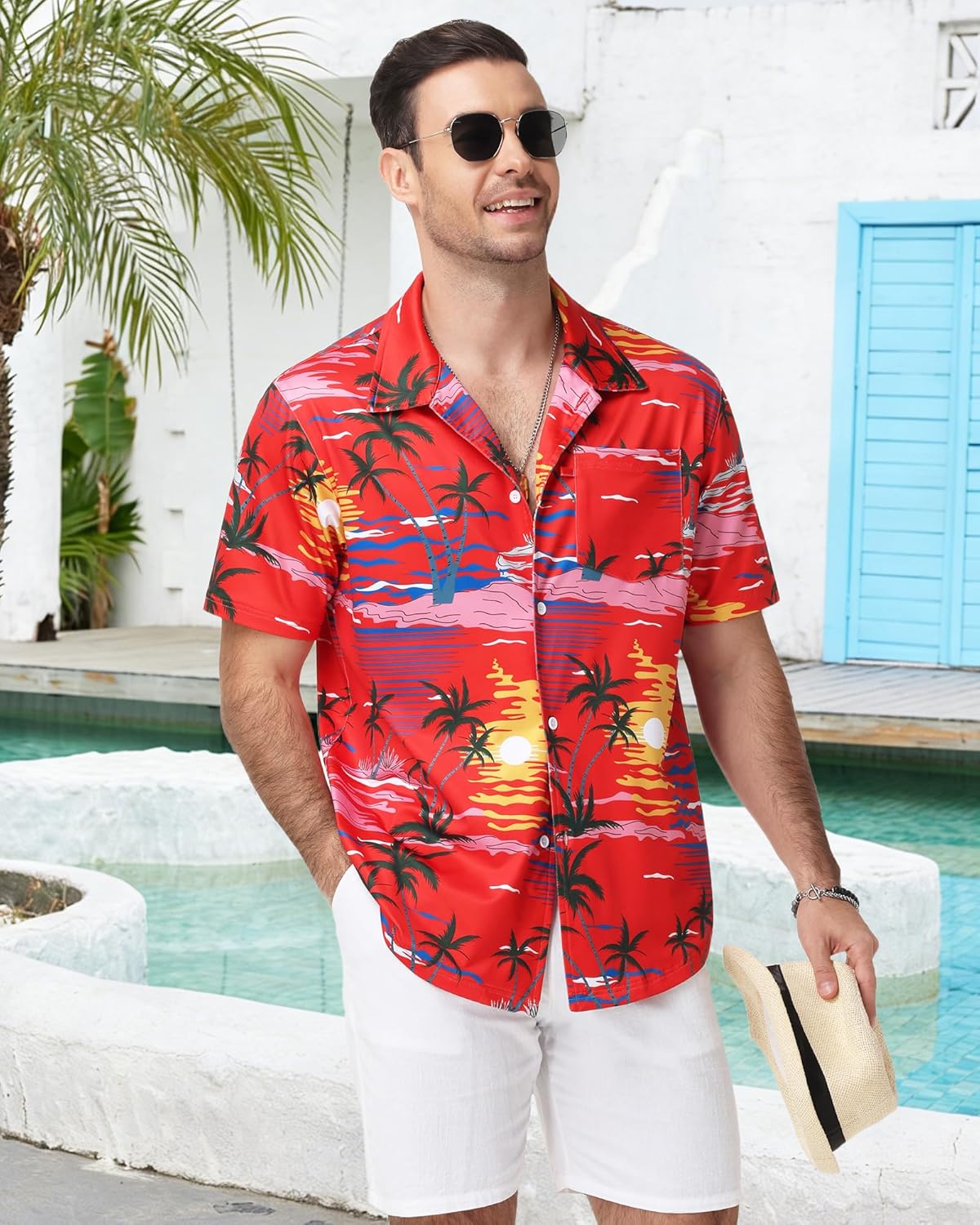 Camisa Havaiana Diego para Homem – Camisa Floral Elástica, Respirável e Sem Necessidade de Passar