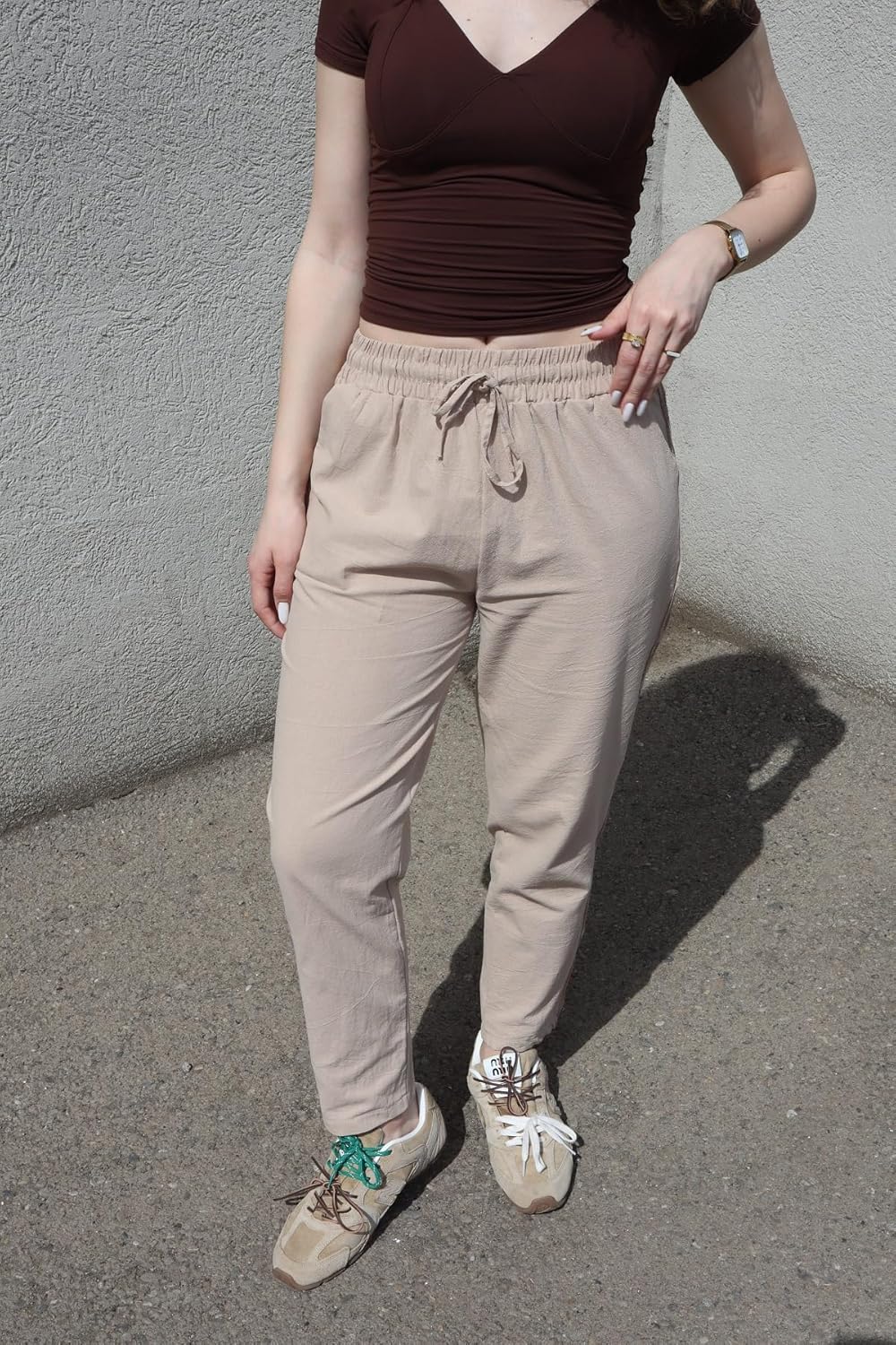Ysabel Pantaloni damă din in Capri – Dantelă, croială largă, talie elastică, vară șic
