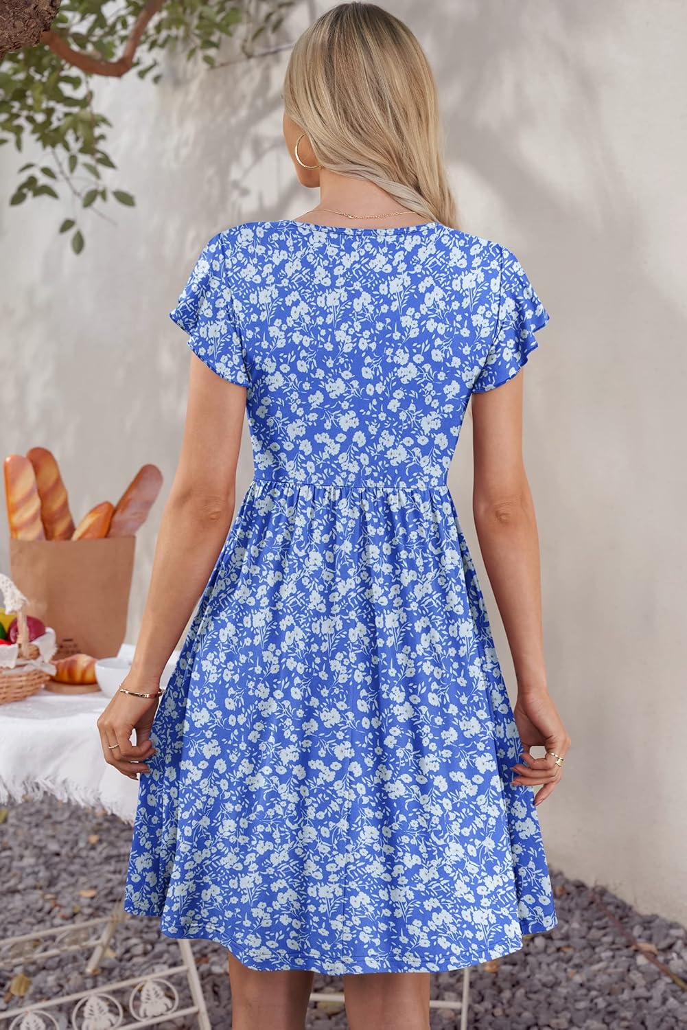 Rochie midi Clara pentru femei – rochie cu decolteu în V, fără mâneci, cu nasturi și buzunare, pentru vară