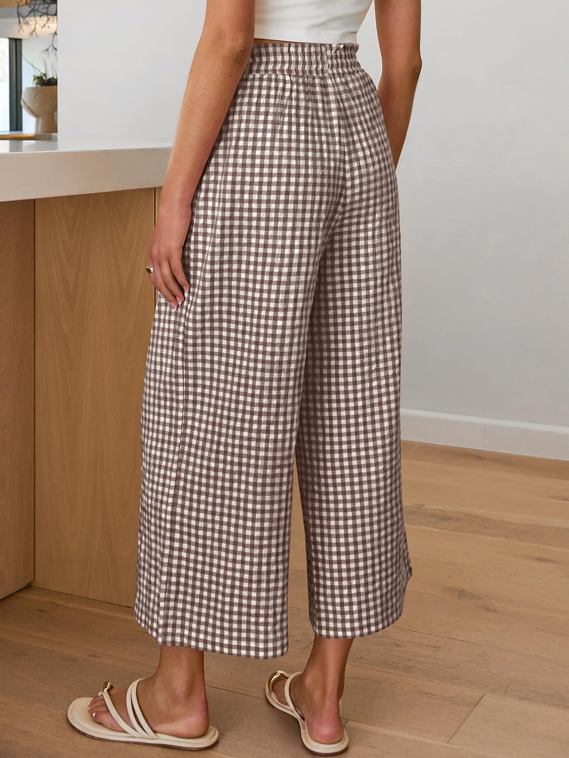 Cindy Pantaloni damă Palazzo – Capri larg dungi, talie elastică, ușori casual