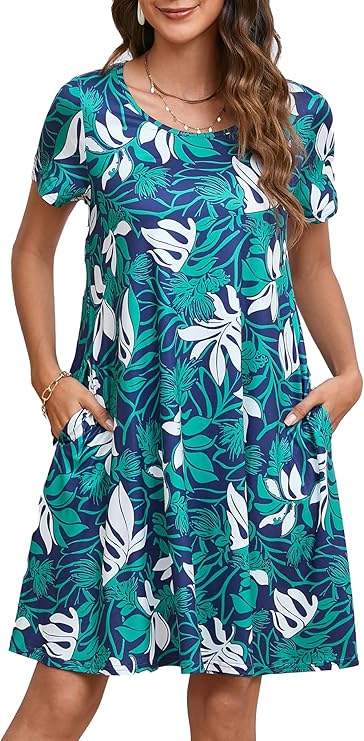 Tinker Women's T-Shirt Dress – Loose Fit, Crew Neck & Comfortable Pockets Summer