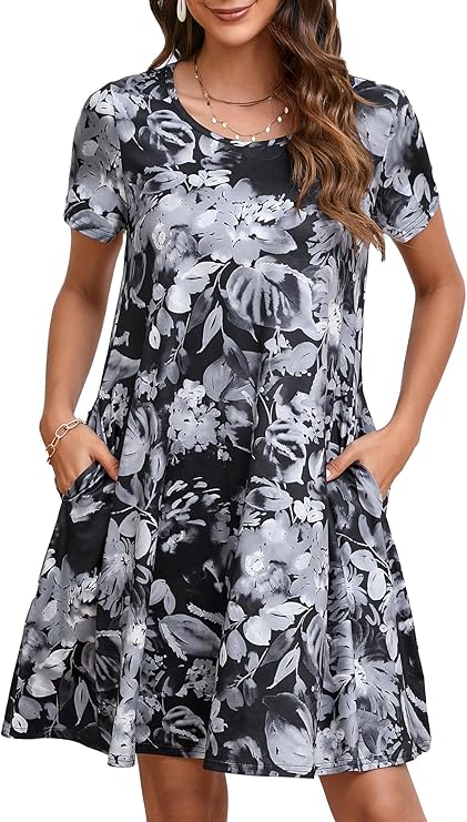 Tinker Women's T-Shirt Dress – Loose Fit, Crew Neck & Comfortable Pockets Summer