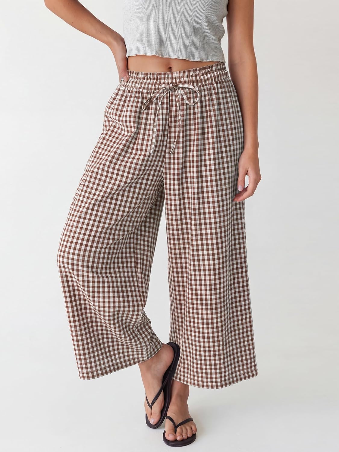Cindy Pantaloni damă Palazzo – Capri larg dungi, talie elastică, ușori casual