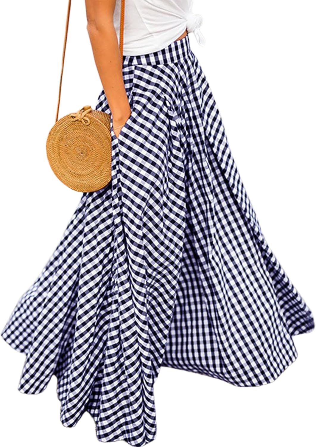 Naya Jupe Maxi Femme – Jupe Carreaux Vichy Taille Haute & Style Vintage