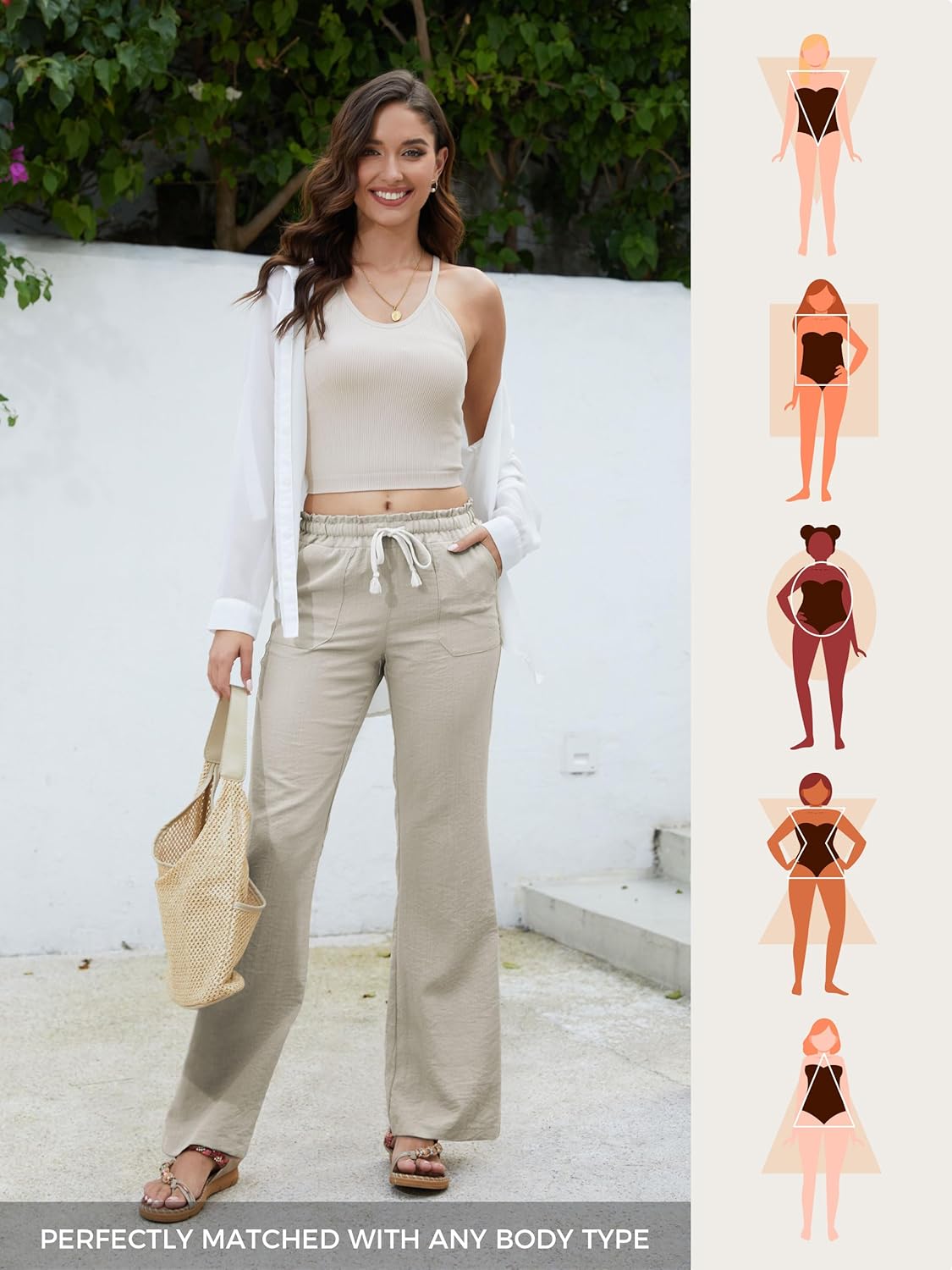 Sassy Damenhose Tall – Palazzo Leinen Lang, Größen 30-36 & Taschen