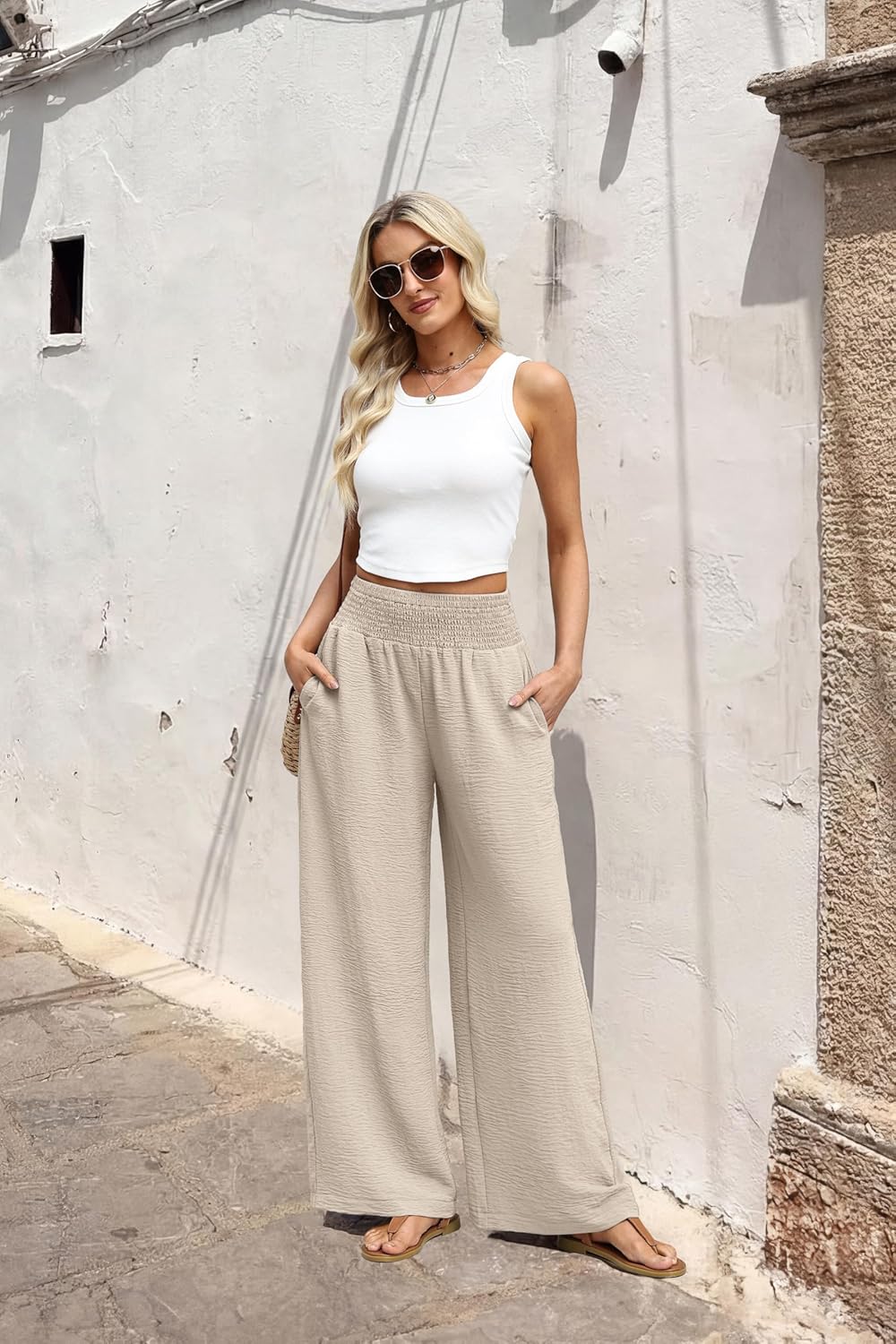 Berta Pantalon Damă – Pantalon Larg Talie Înaltă Fluid și Buzunare