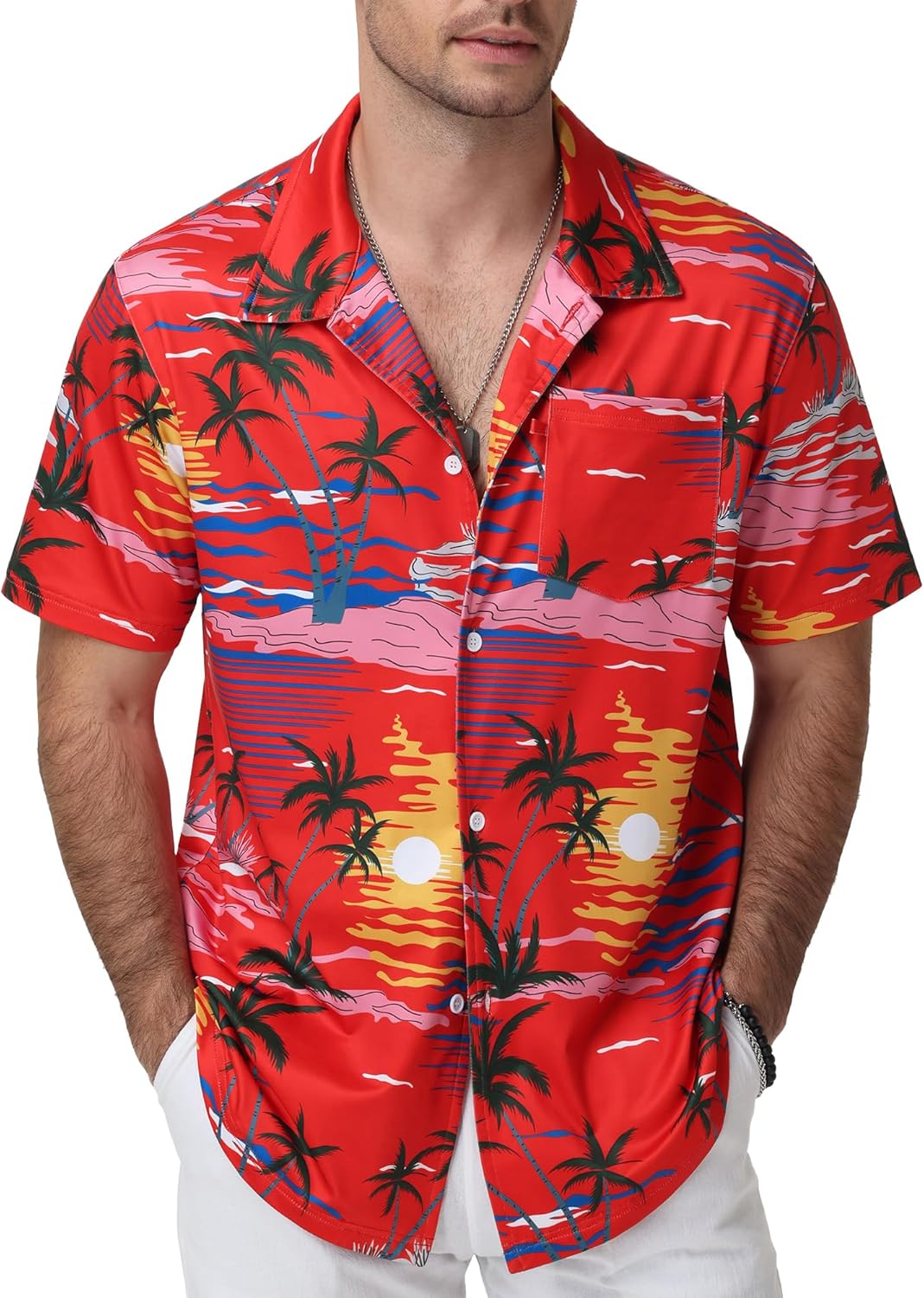 Camisa Havaiana Diego para Homem – Camisa Floral Elástica, Respirável e Sem Necessidade de Passar