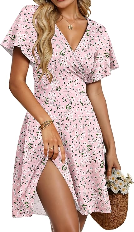 Summer Women's Taffy Robe – Cross V-Neck, Ruffled Sleeves & Elegant A-Line Cut