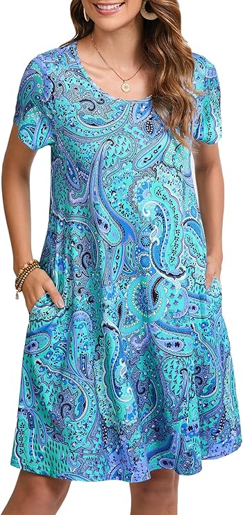 Tinker Women's T-Shirt Dress – Loose Fit, Crew Neck & Comfortable Pockets Summer