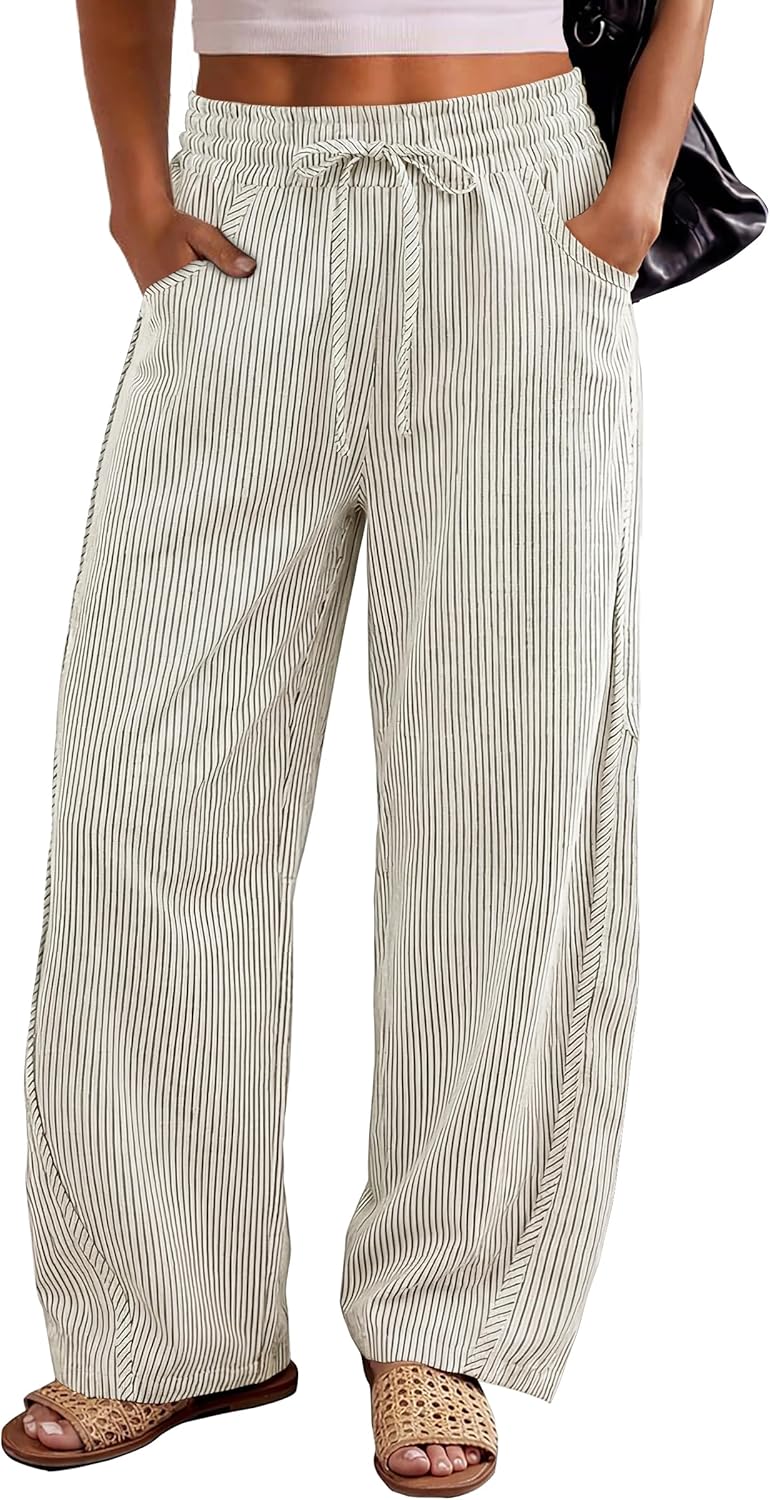 Kim Pantalon damă cu dungi Barrel – croială largă, talie elastică, stil casual