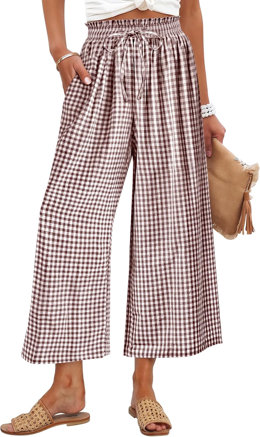 Cindy Pantaloni damă Palazzo – Capri larg dungi, talie elastică, ușori casual