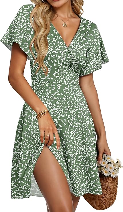 Summer Women's Taffy Robe – Cross V-Neck, Ruffled Sleeves & Elegant A-Line Cut