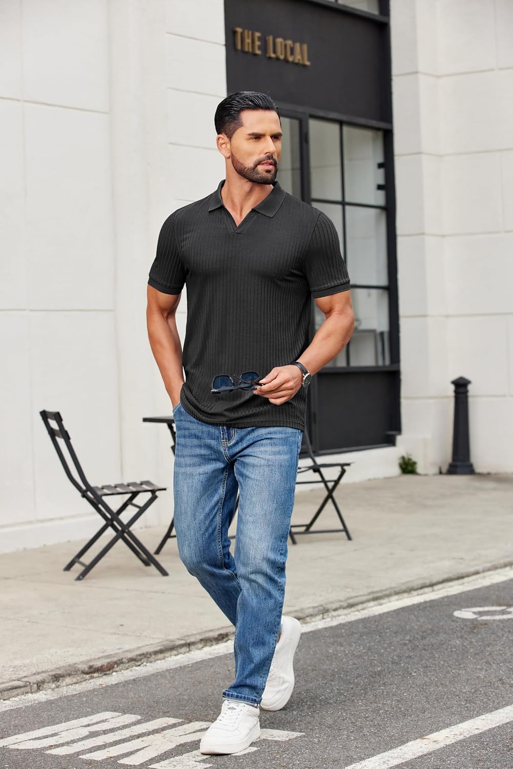 Alex Polo Bărbați – Polo Ripă cu Guler în V Slim Fit, Ușor & Stil Modern de Vară