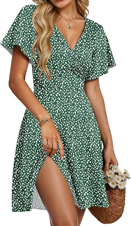 Summer Women's Taffy Robe – Cross V-Neck, Ruffled Sleeves & Elegant A-Line Cut