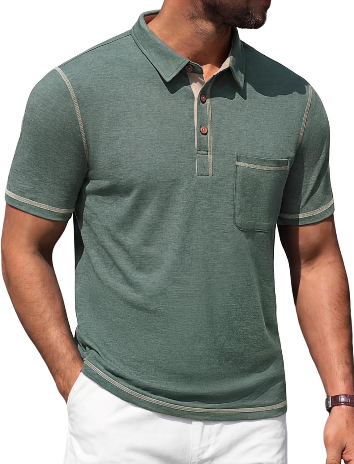 Arthur Men's Polo – Lightweight Cotton Polo, Short Sleeves, Pocket & Casual Chic Style