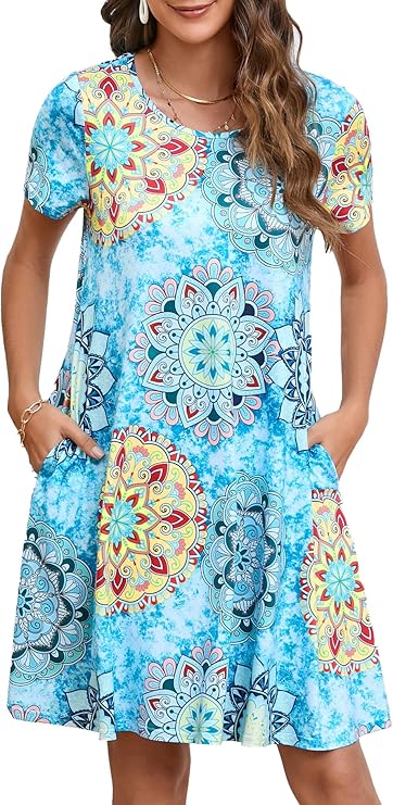 Tinker Women's T-Shirt Dress – Loose Fit, Crew Neck & Comfortable Pockets Summer
