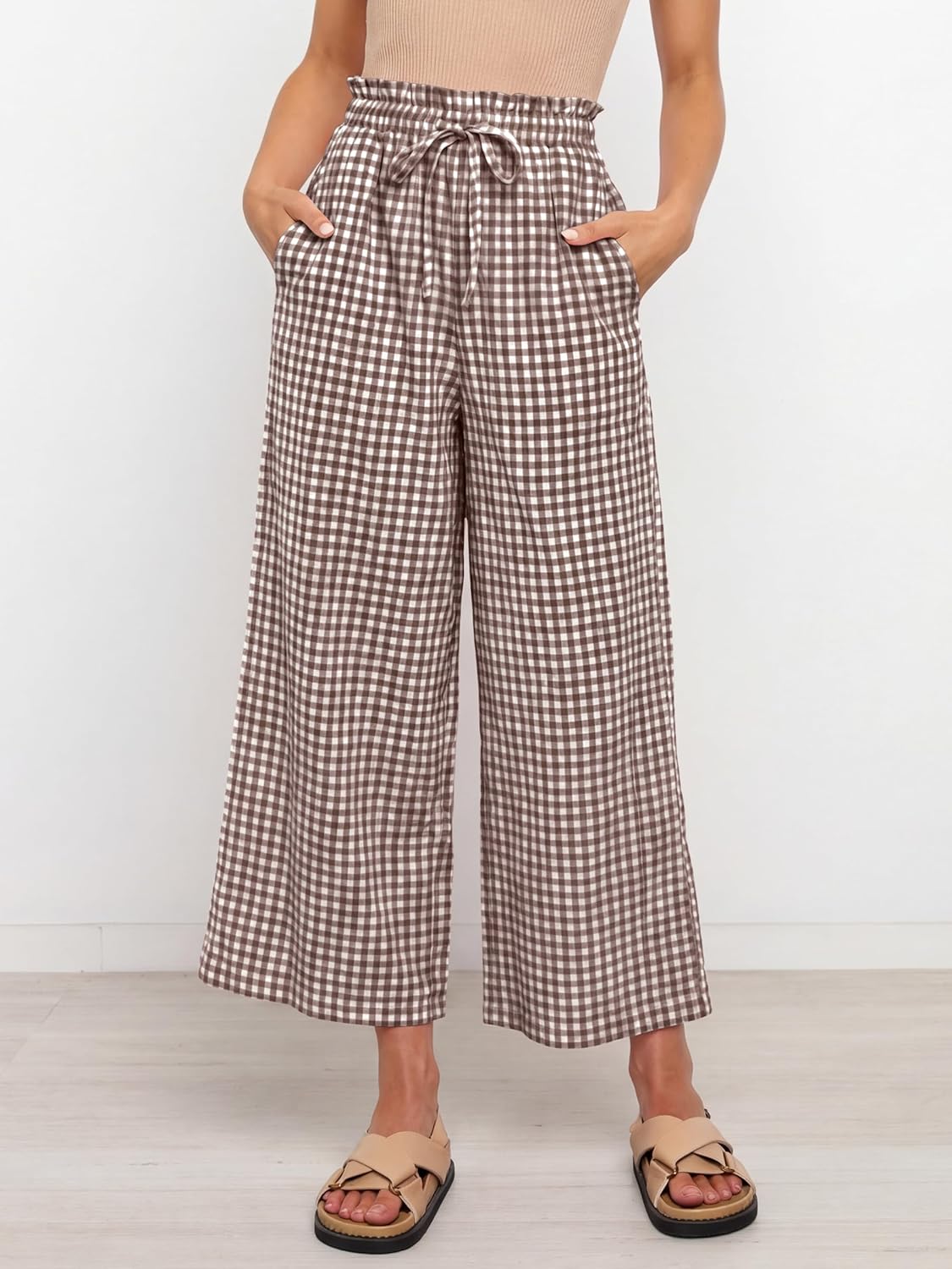 Cindy Pantaloni damă Palazzo – Capri larg dungi, talie elastică, ușori casual