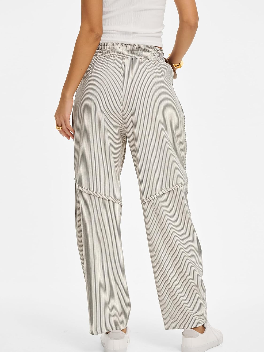 Kim Pantalon damă cu dungi Barrel – croială largă, talie elastică, stil casual