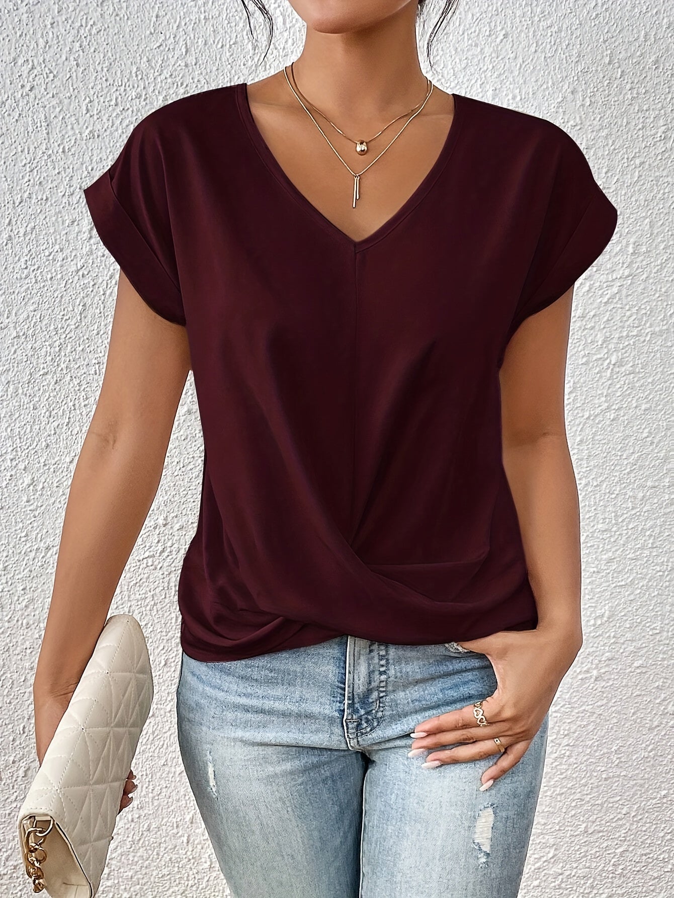 Yasmine Dames Top – V-hals met Strikdetail, Elegante Drapering & Comfortabele Pasvorm