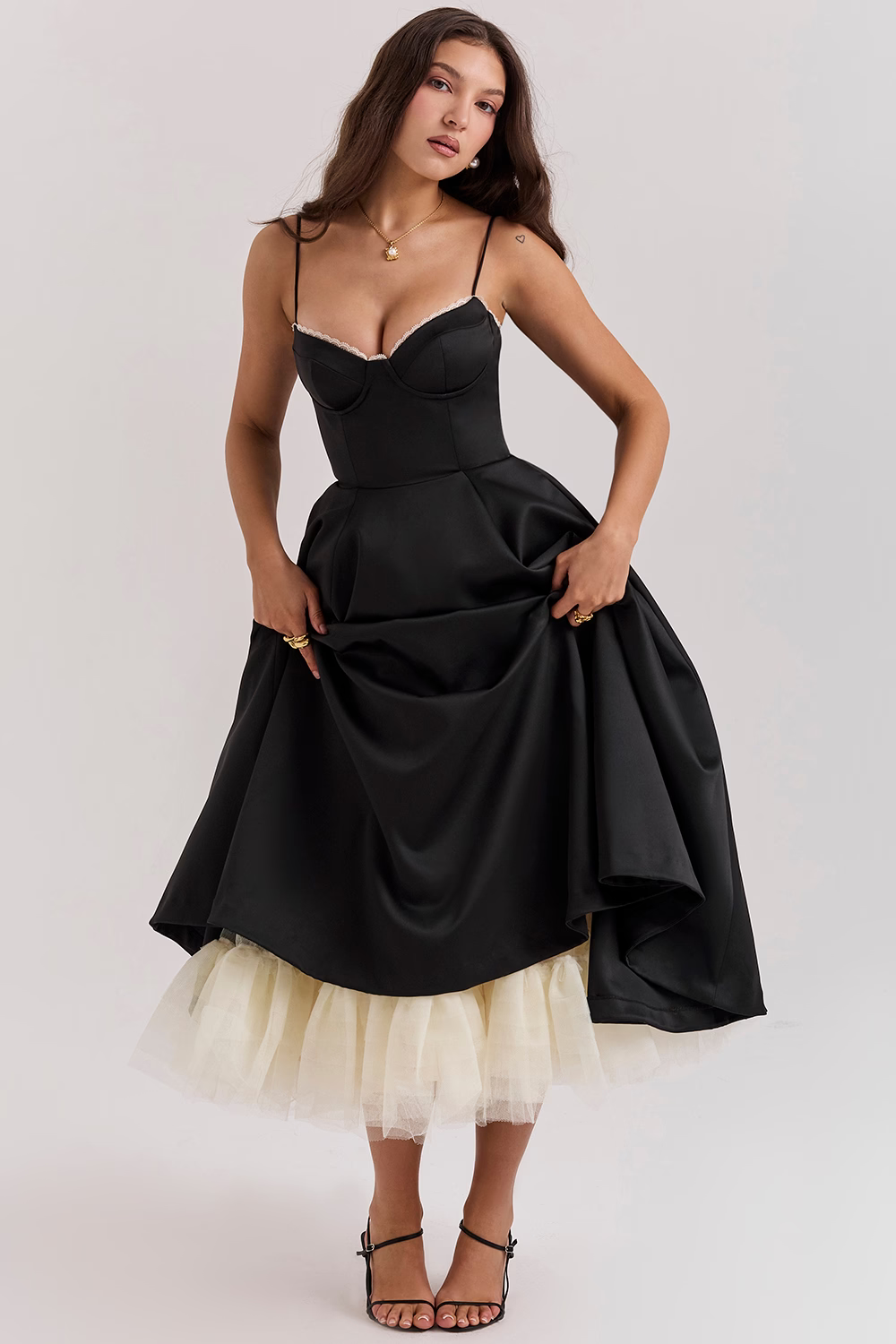 Dawn Robe Midi Femme – Elegante vestido de tul con tirantes ajustables y corte cómodo