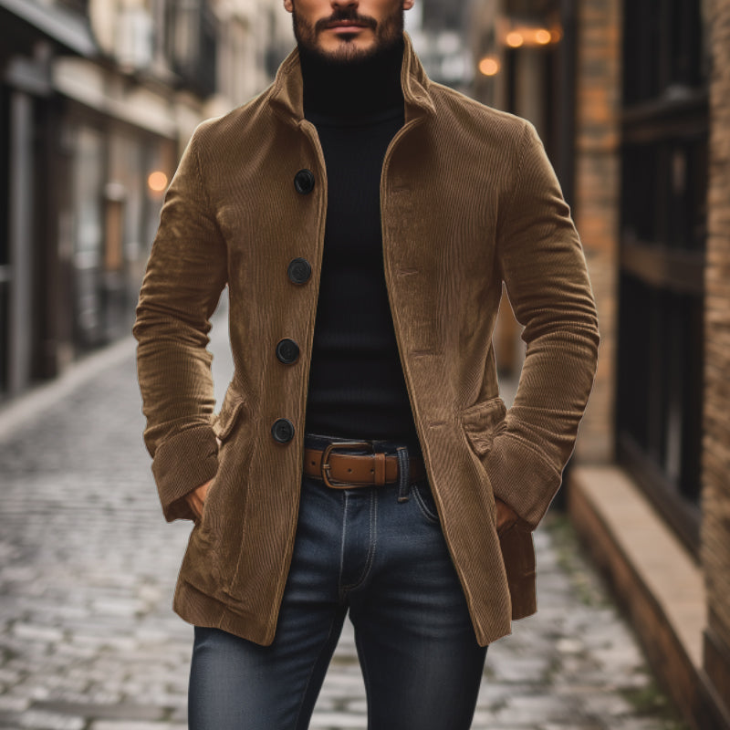 Emerson Manteau Homme Velours Côtelé – Coupe Slim avec Col Montant & Poches Latérales Élégantes