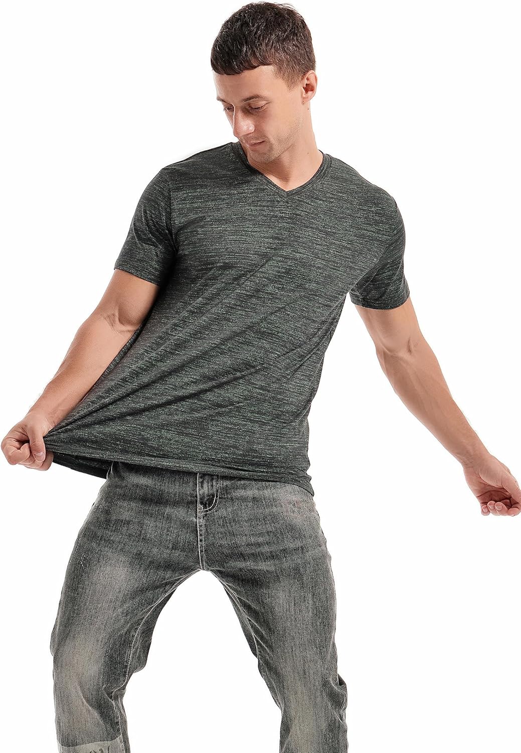 Ethan T-Shirt Uomo – Maglietta a V in Cotone Elasticizzato, Taglio Slim e Stile Casual
