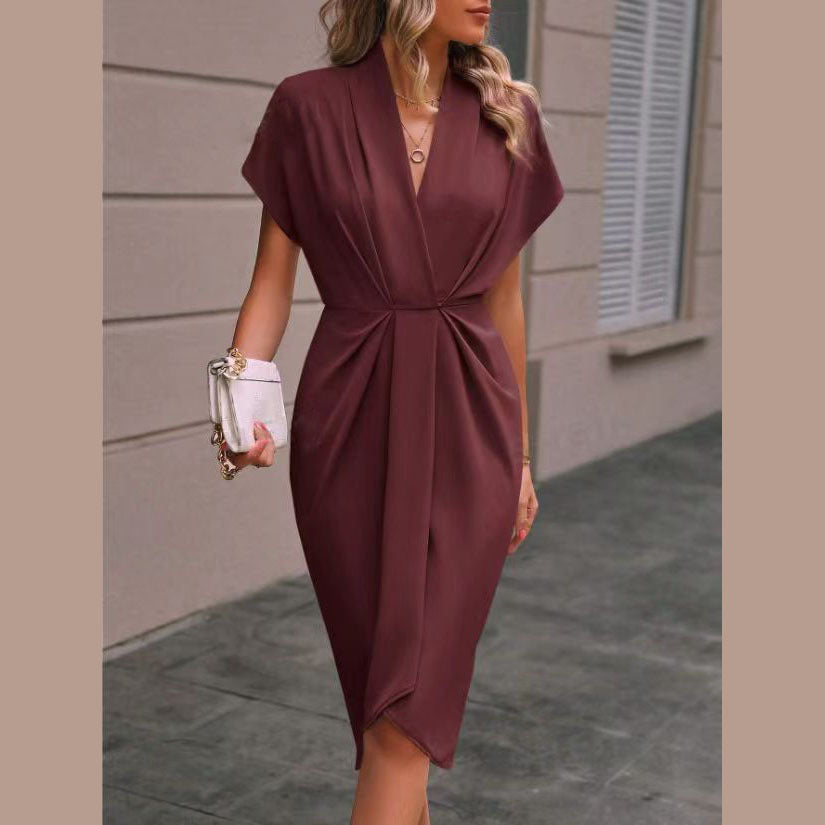 Abito da donna Louise – Abito alla moda con maniche a pipistrello, scollo a V ed eleganti pieghe