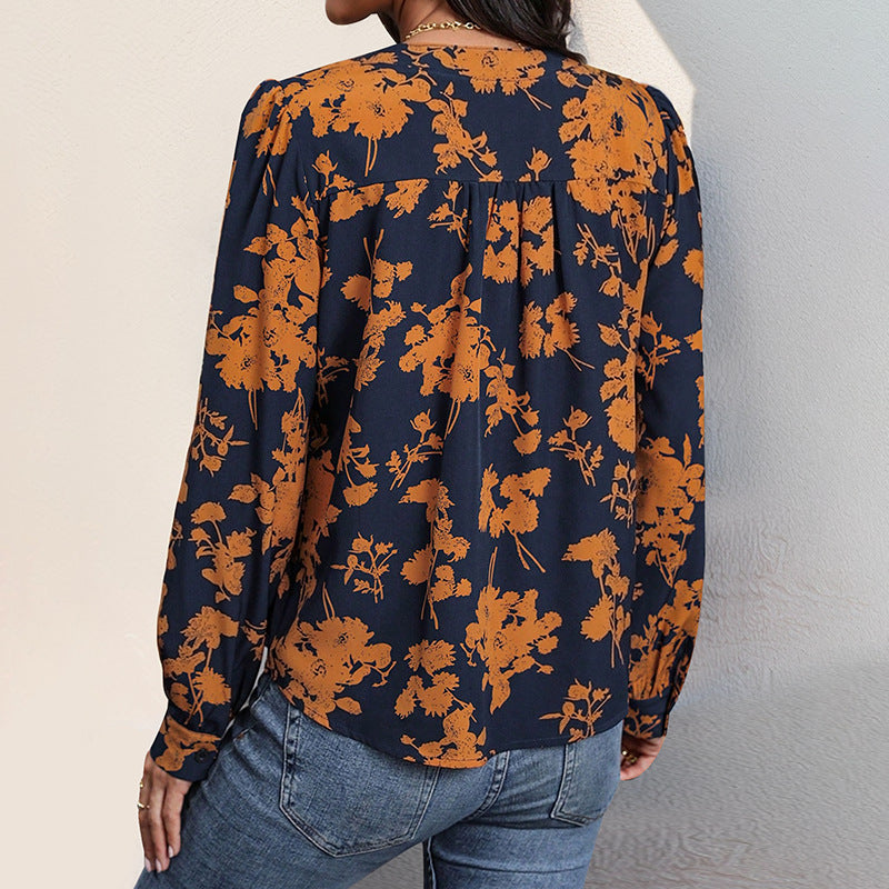 Sadie Bluse Femme – Leichtes Oberteil mit V-Ausschnitt, Print & langen Ärmeln für einen Herbststil