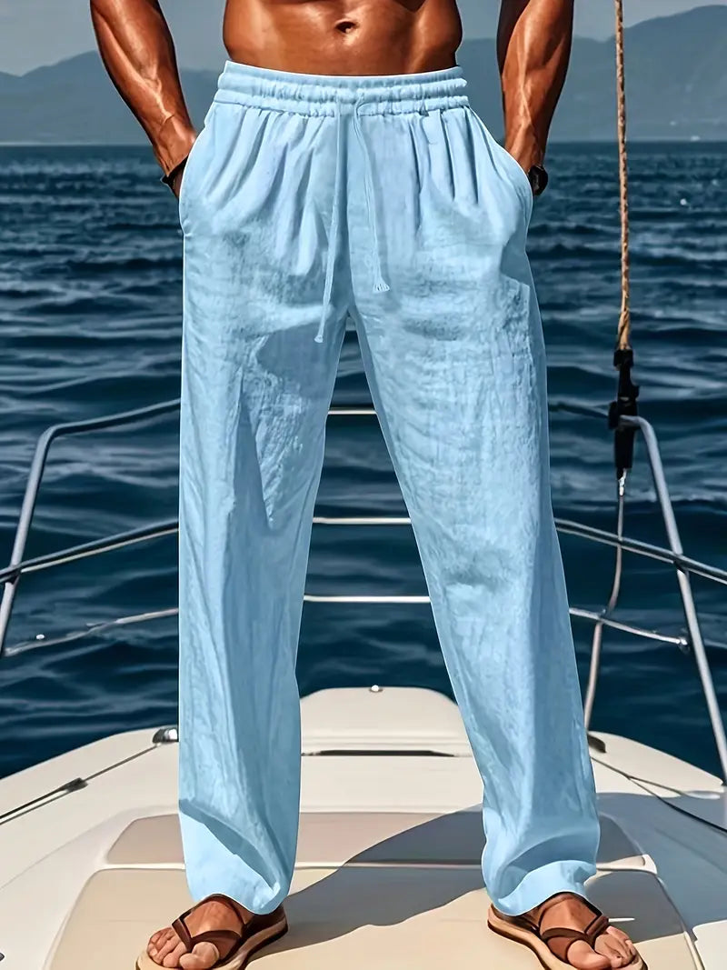 Maëlor Pantalon Homme en Lin – Pantalon Ample Léger et Respirant