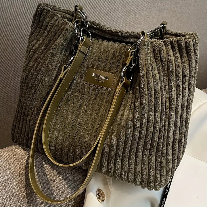 Amanda Sac Shopper Woman – Elegant Corduroy Bag with Large Space & Adjustable Shoulder Strap