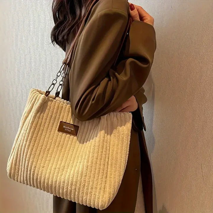Amanda Sac Shopper Woman – Elegant Corduroy Bag with Large Space & Adjustable Shoulder Strap