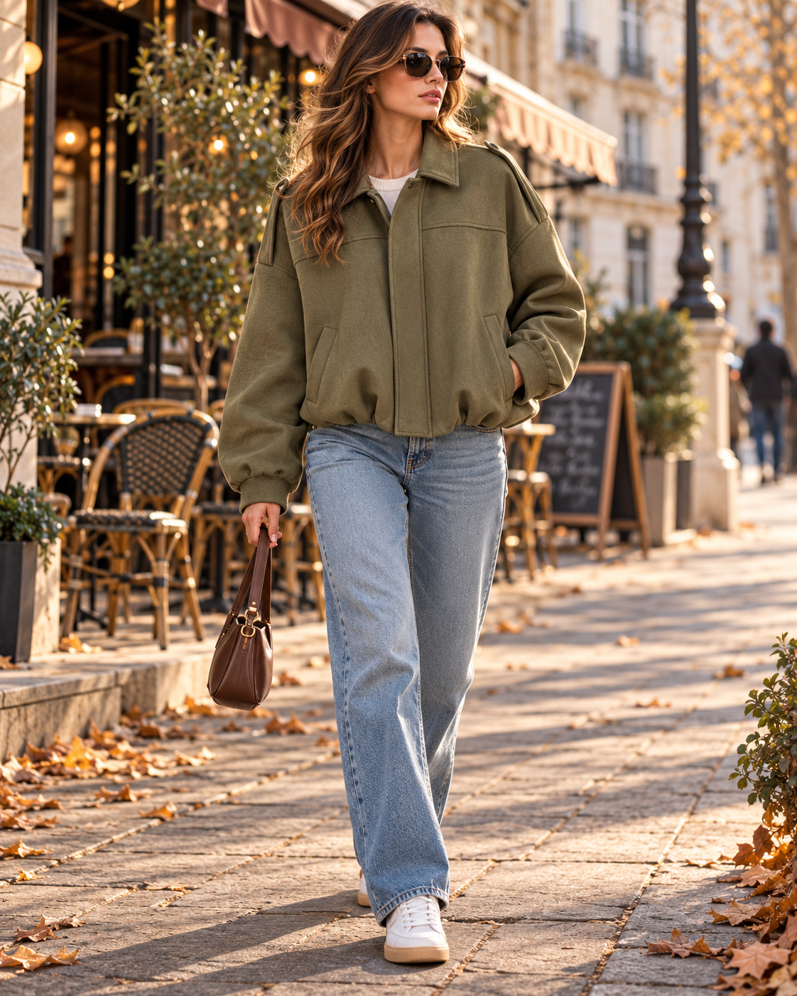 Wynona Bomber Femme Court Oversize en Suédine avec Manches Chauve-Souris
