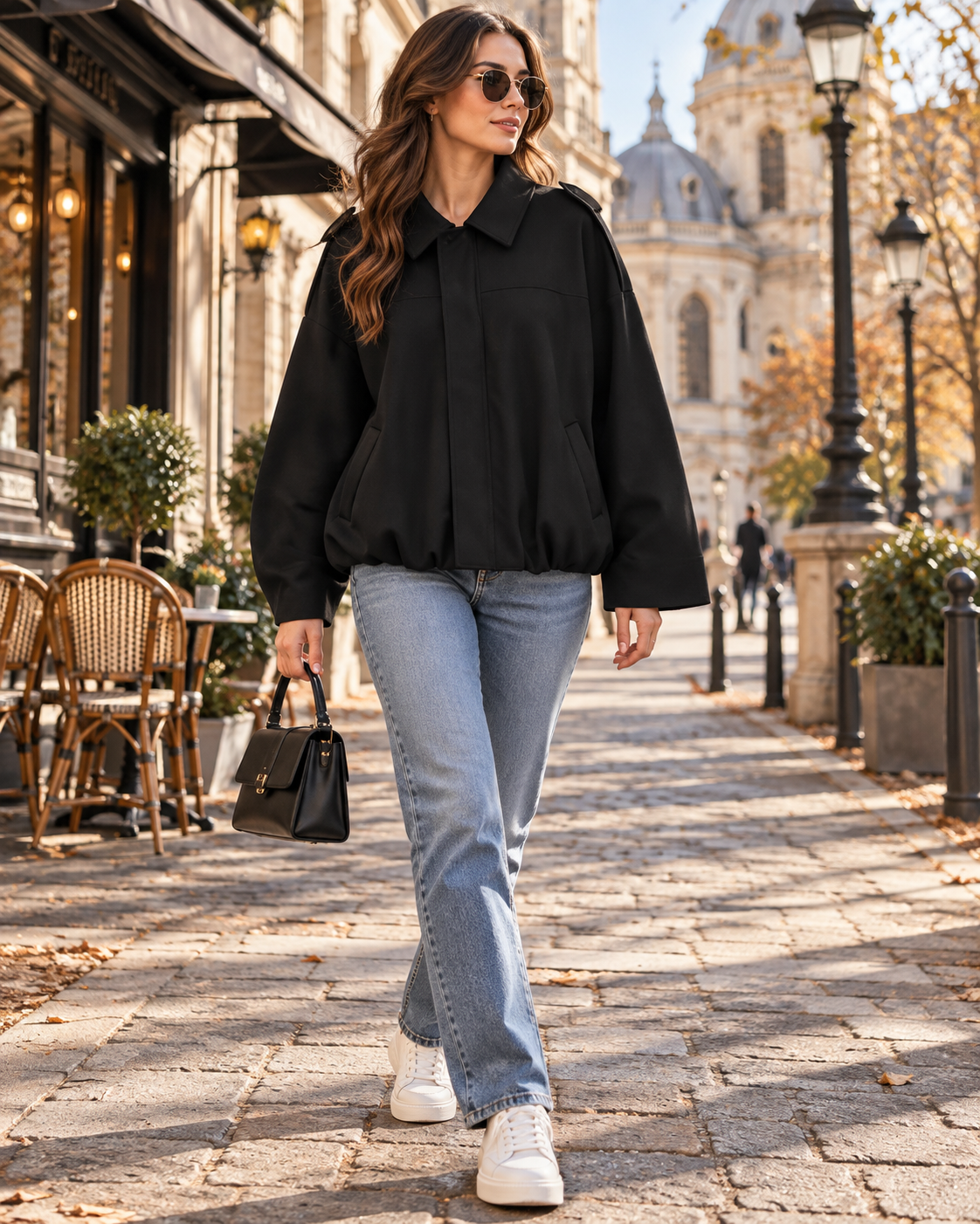 Wynona Bomber Femme Court Oversize en Suédine avec Manches Chauve-Souris