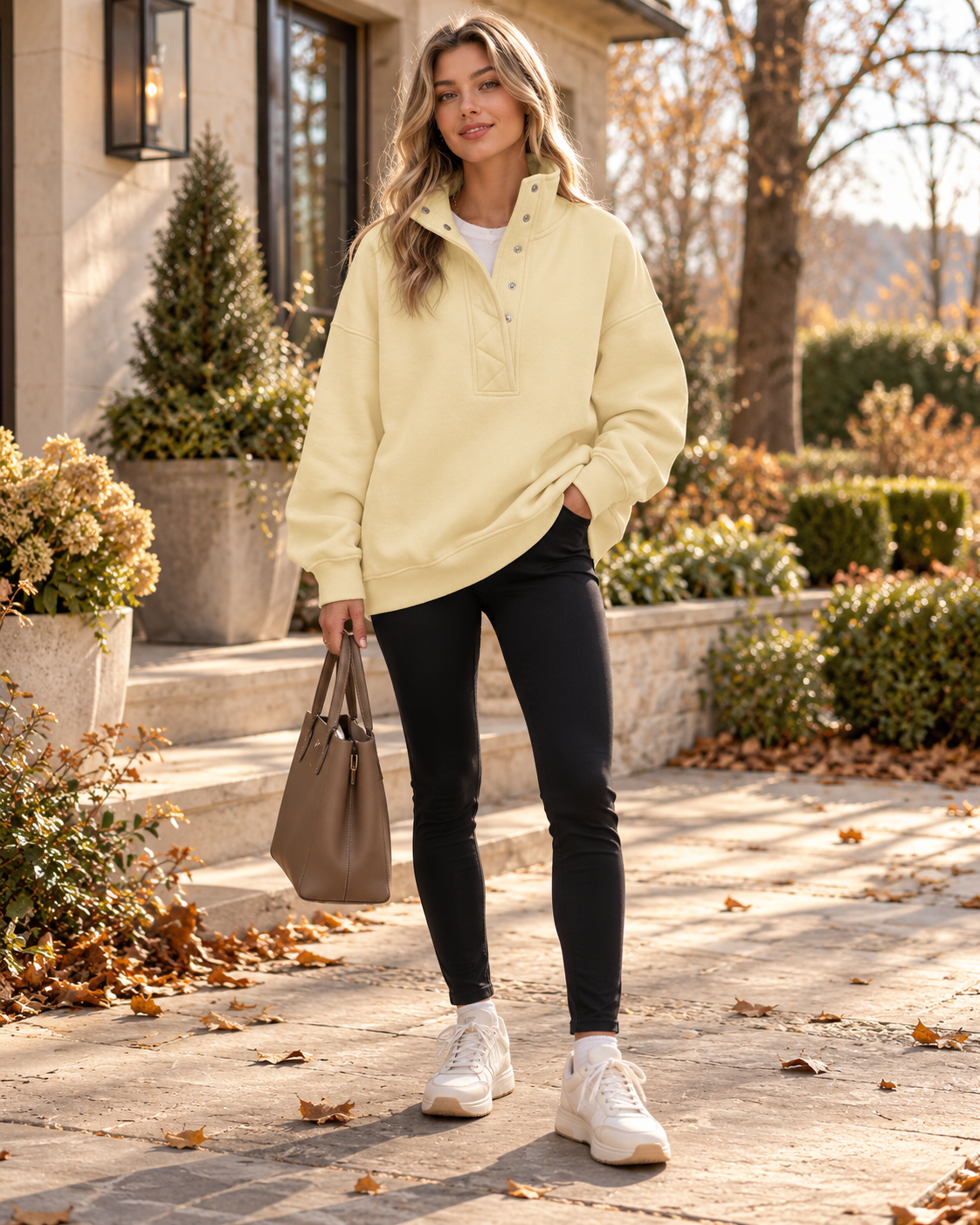 Brietta γυναικείο oversized φούτερ Henley - πουλόβερ με μακριά μανίκια και λαιμόκοψη με σούστες