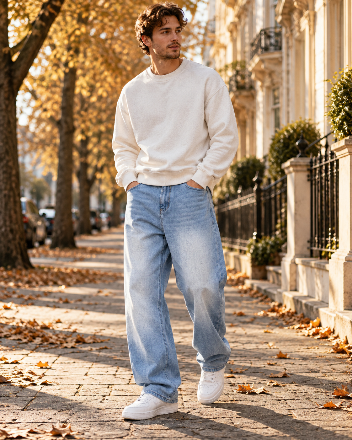 Nikolai Jean Baggy à Jambes Larges Homme – Coupe Streetwear Décontractée et Denim Extensible 340 GSM