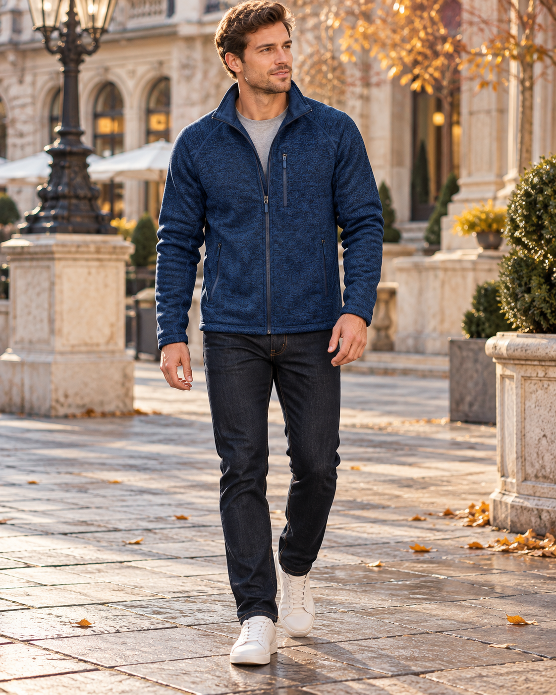 Crisanto fleecejas voor heren - licht casual jack met rits en opstaande kraag