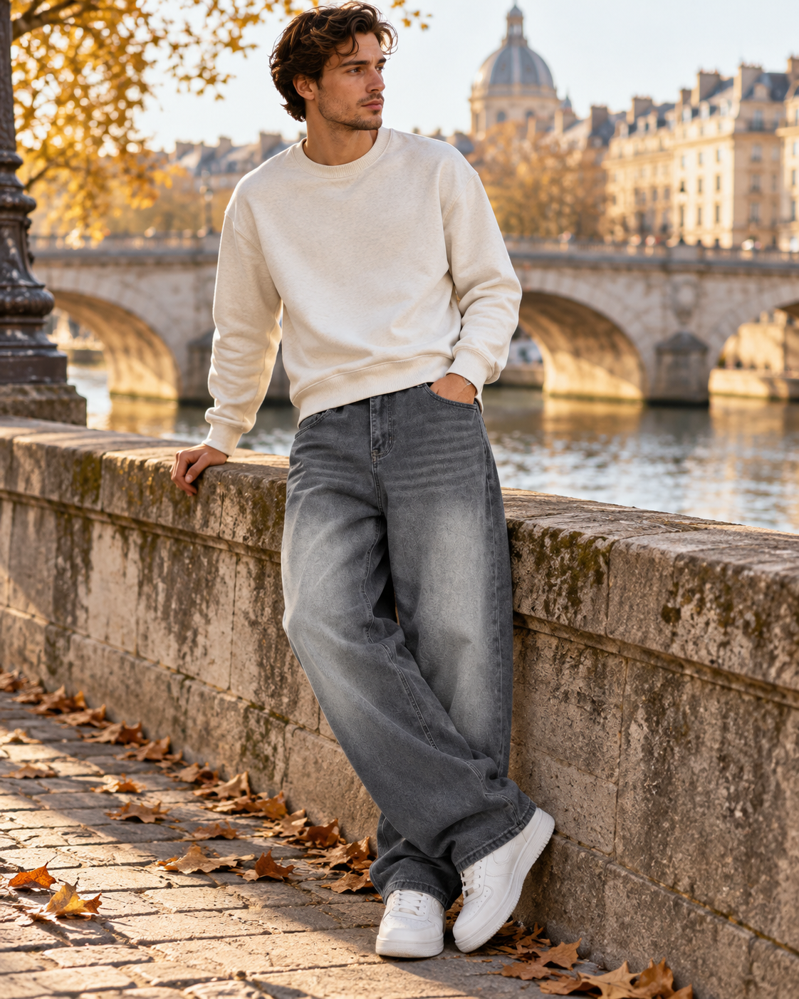 Nikolai Jean Baggy à Jambes Larges Homme – Coupe Streetwear Décontractée et Denim Extensible 340 GSM