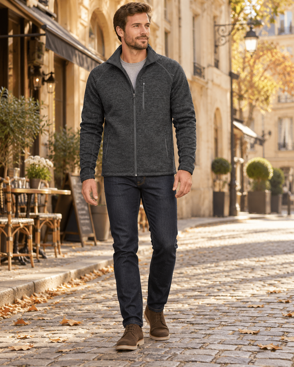 Crisanto fleecejas voor heren - licht casual jack met rits en opstaande kraag