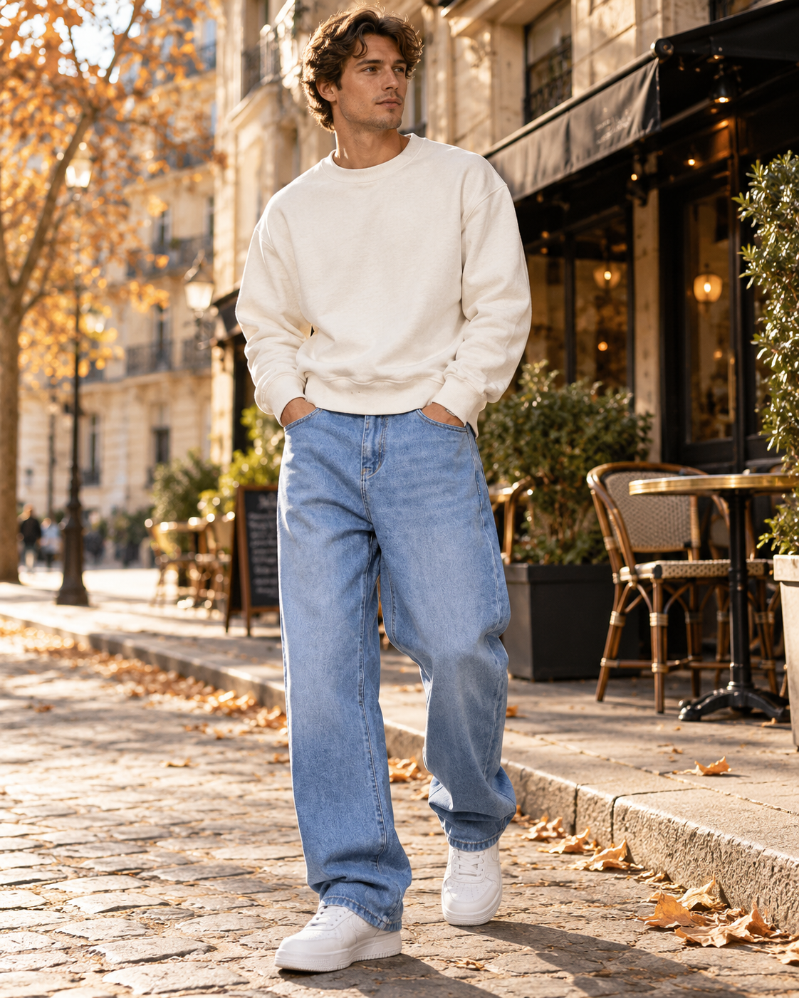 Nikolai Jean Baggy à Jambes Larges Homme – Coupe Streetwear Décontractée et Denim Extensible 340 GSM