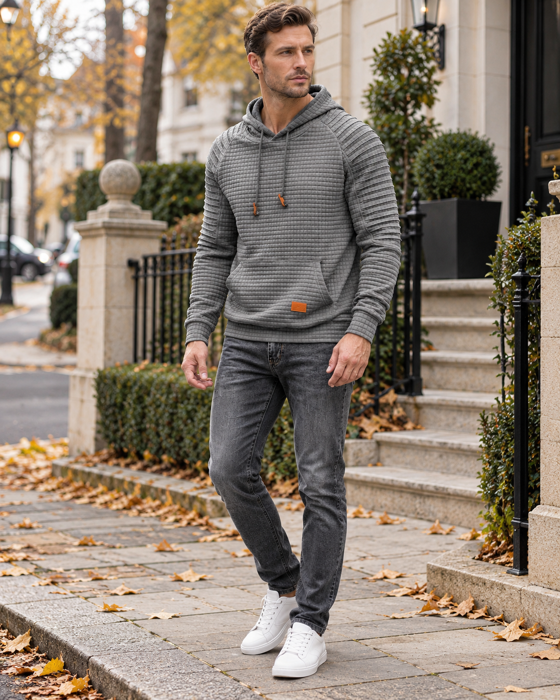 Harvey Sweat Homme Texturé à Capuche - Cordon Réglable et Grande Poche Kangourou